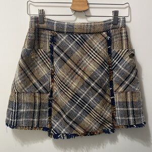 Zara Tweed Frayed Hem Mini Skirt